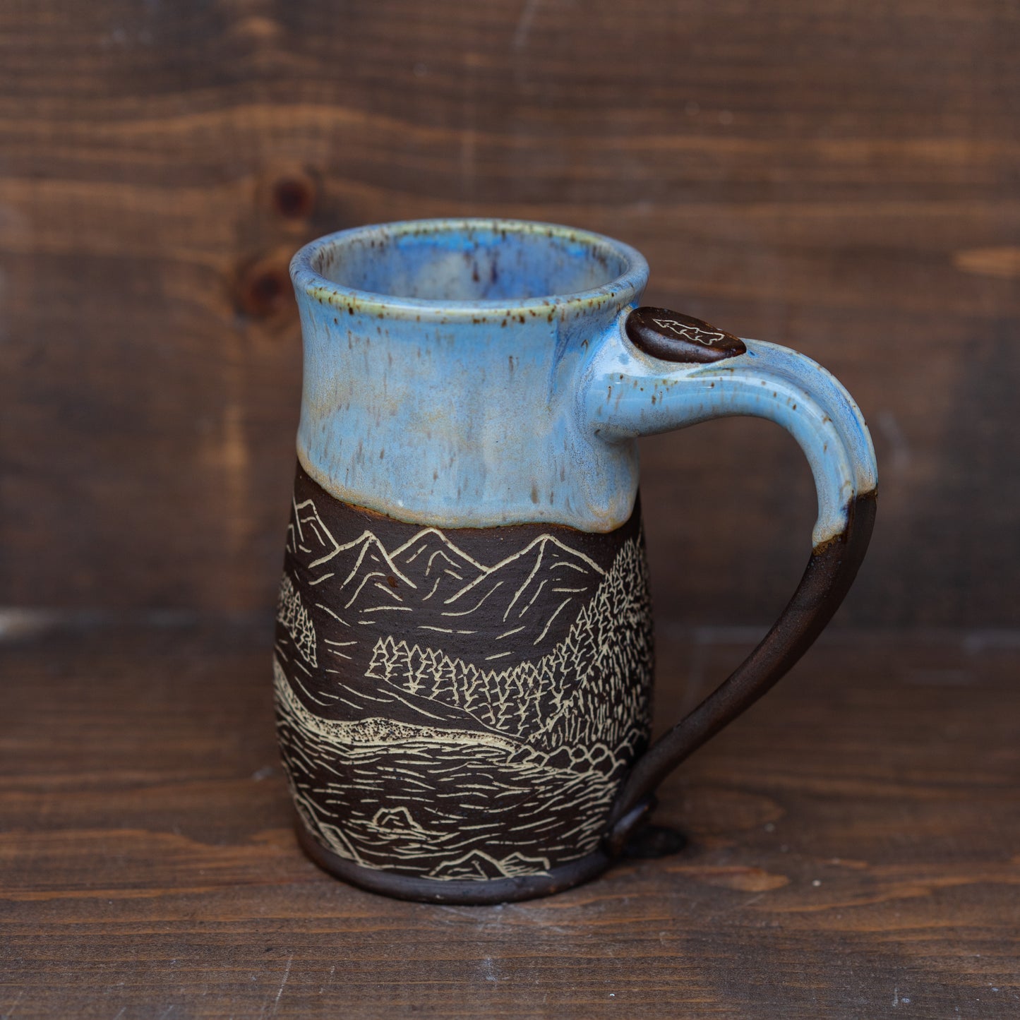alpine lake sgraffito mug