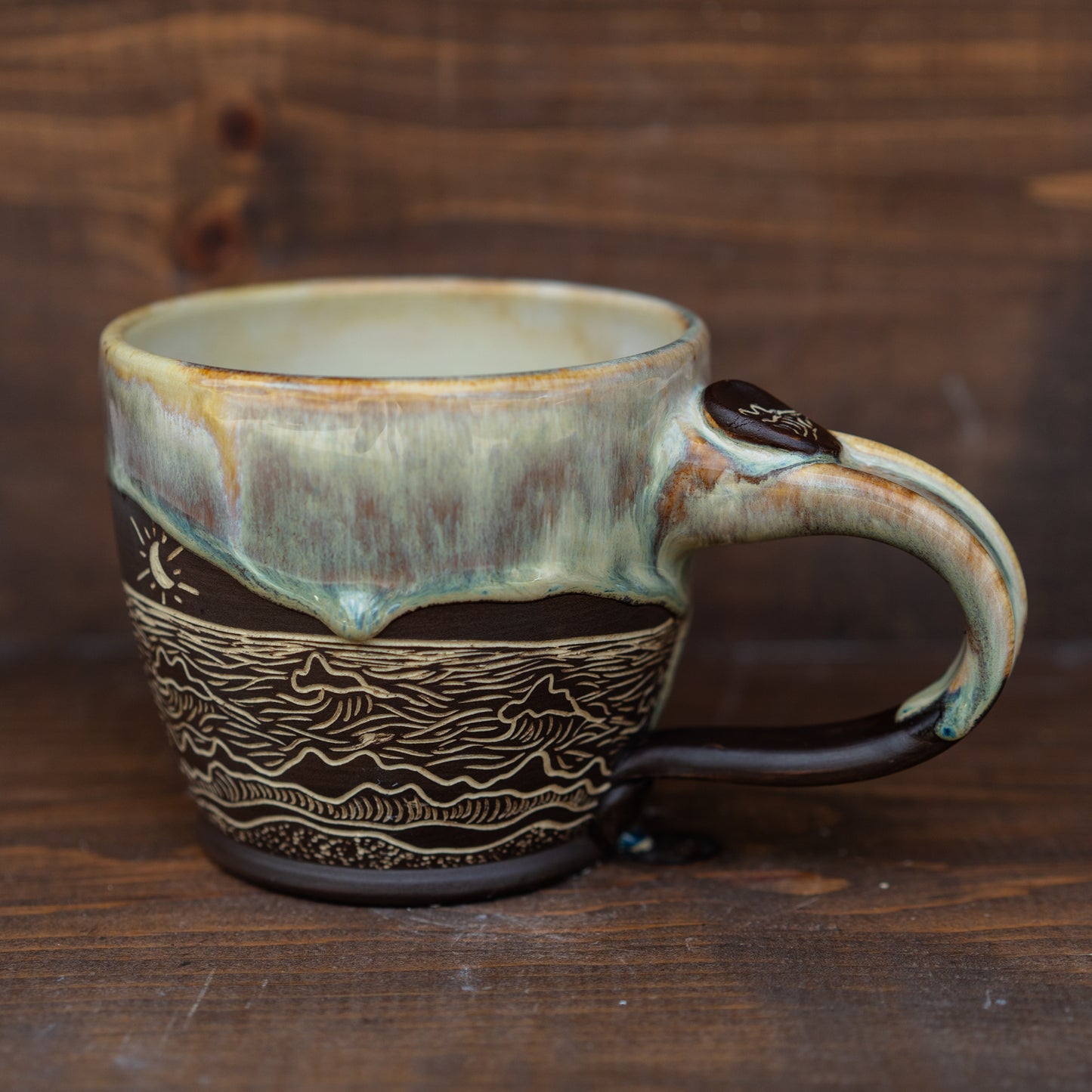 ocean sgraffito latte mug // soup bowl