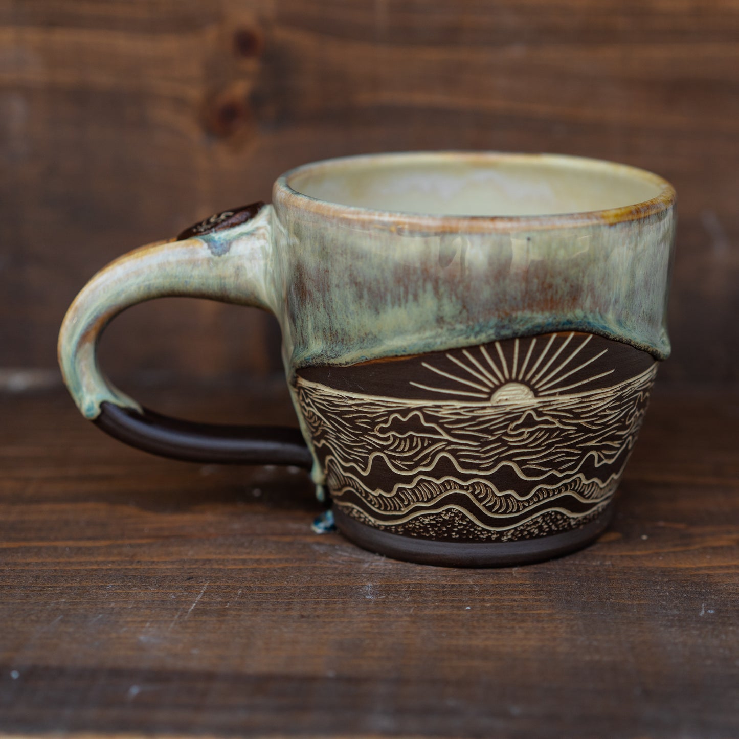 ocean sgraffito latte mug // soup bowl