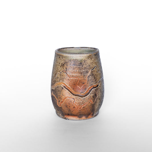 wood-fired sgraffito thumb tumbler
