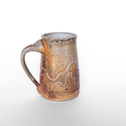 wood-fired sgraffito stein mug