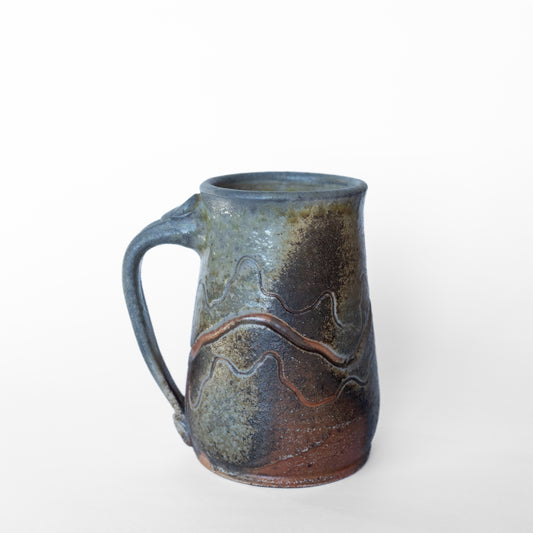 wood-fired sgraffito stein mug