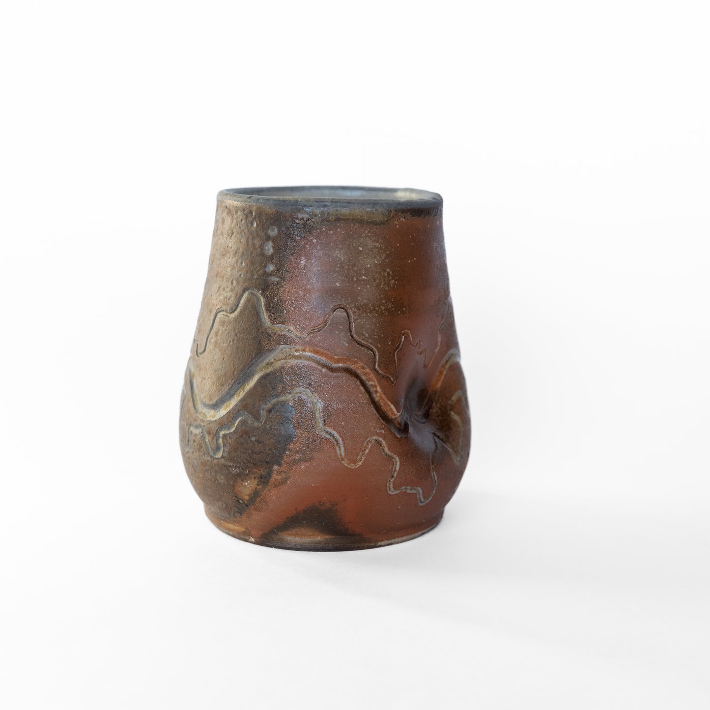 wood-fired sgraffito thumb tumbler