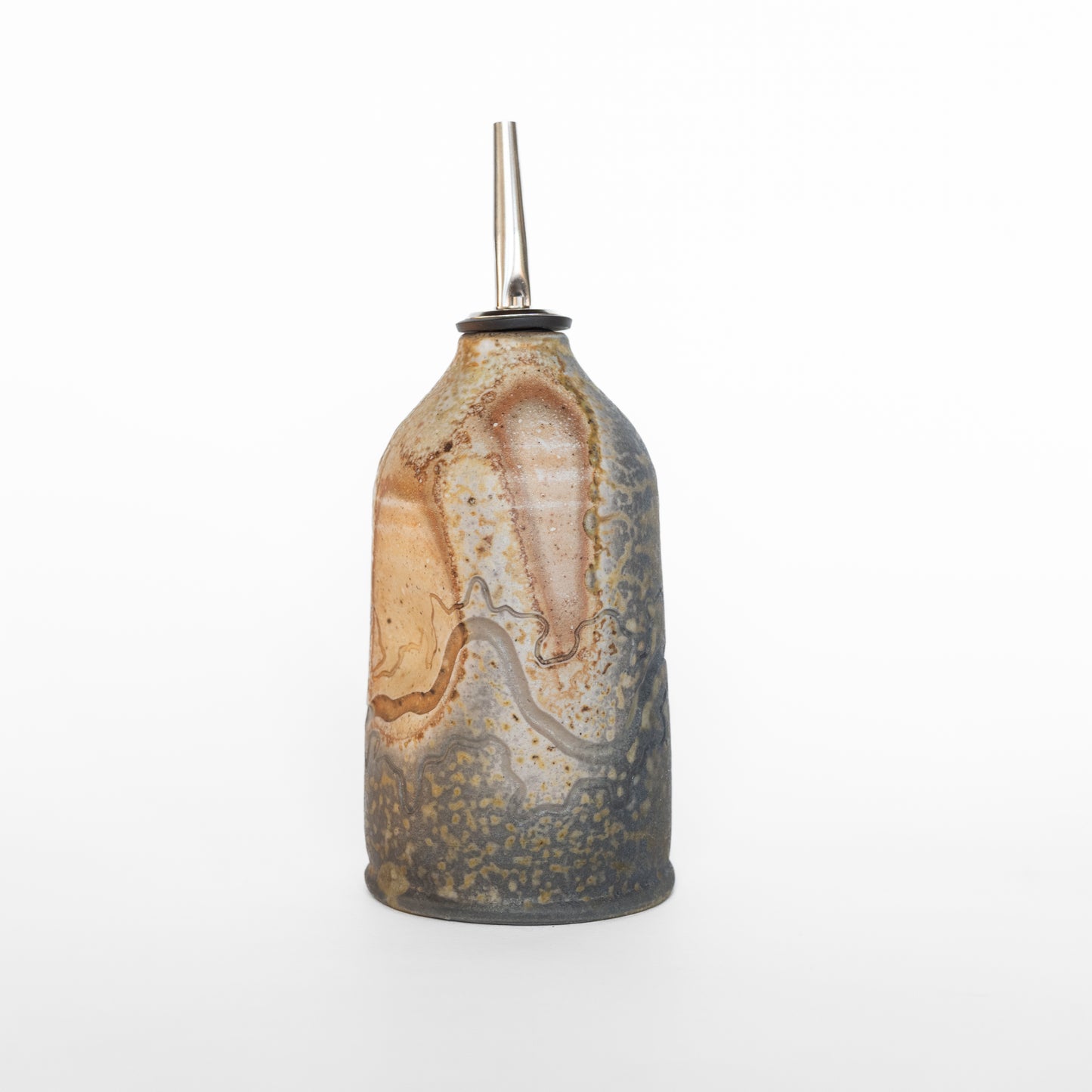 wood-fired sgraffito oil bottle