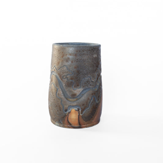 wood-fired sgraffito tall thumb tumbler