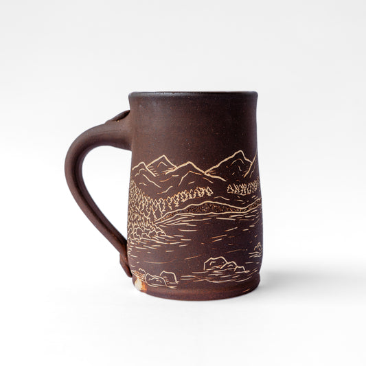 alpine lake sgraffito mug