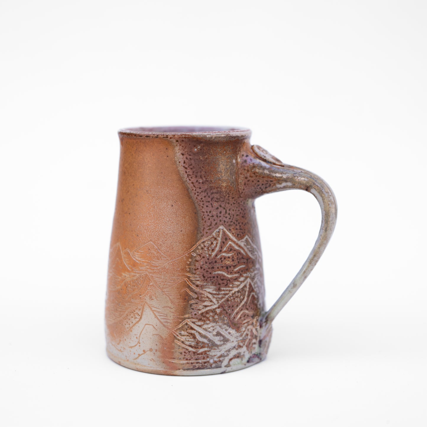 soda-fired sgraffito stein mug