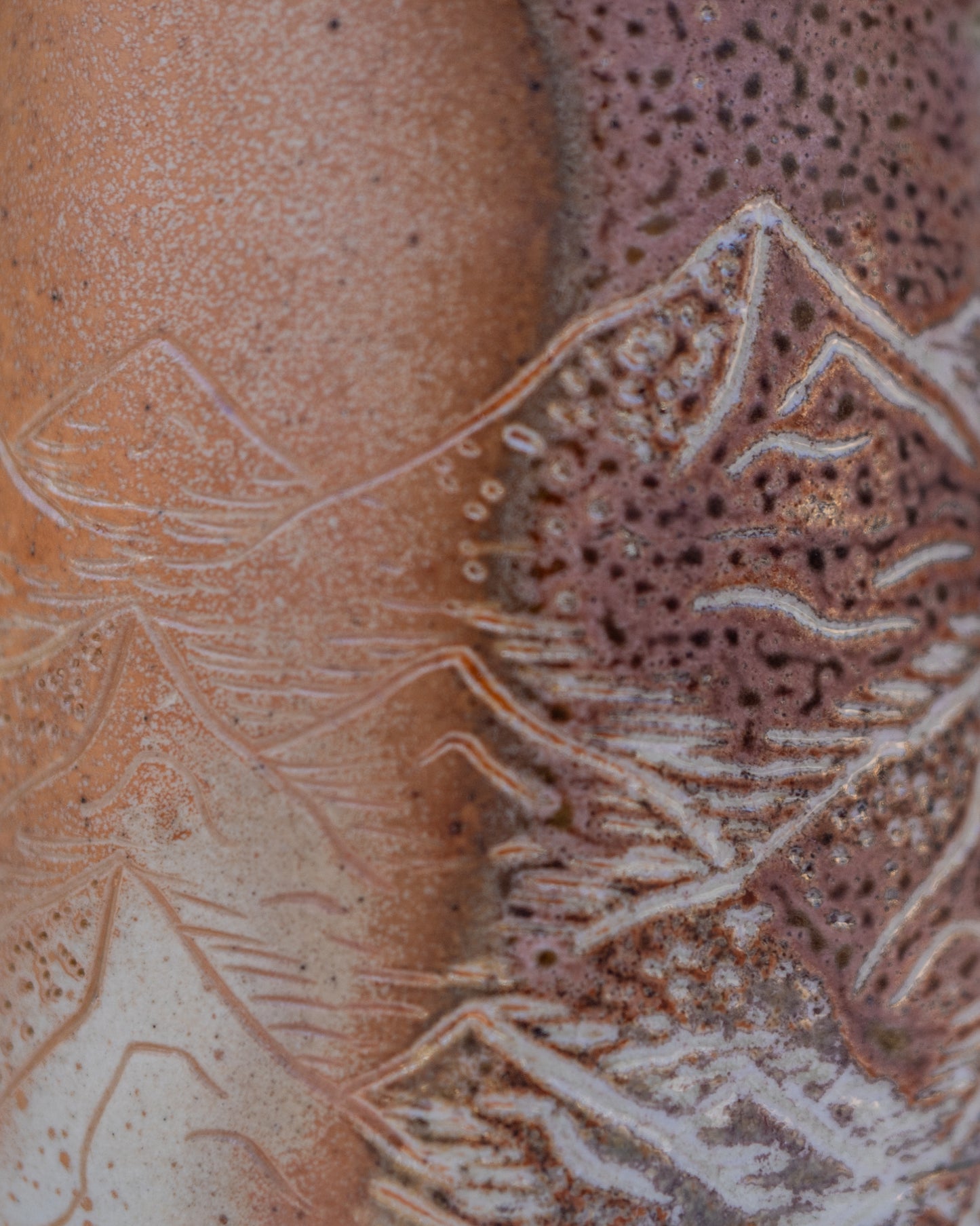 soda-fired sgraffito stein mug