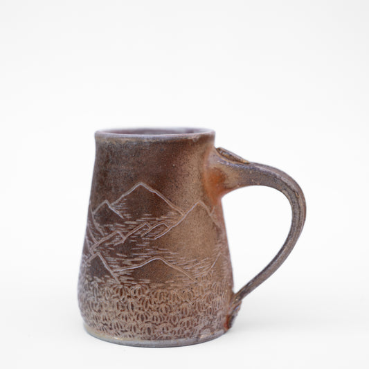 soda-fired sgraffito round mug