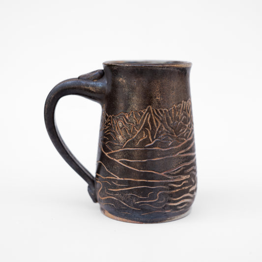 soda-fired sgraffito stein mug