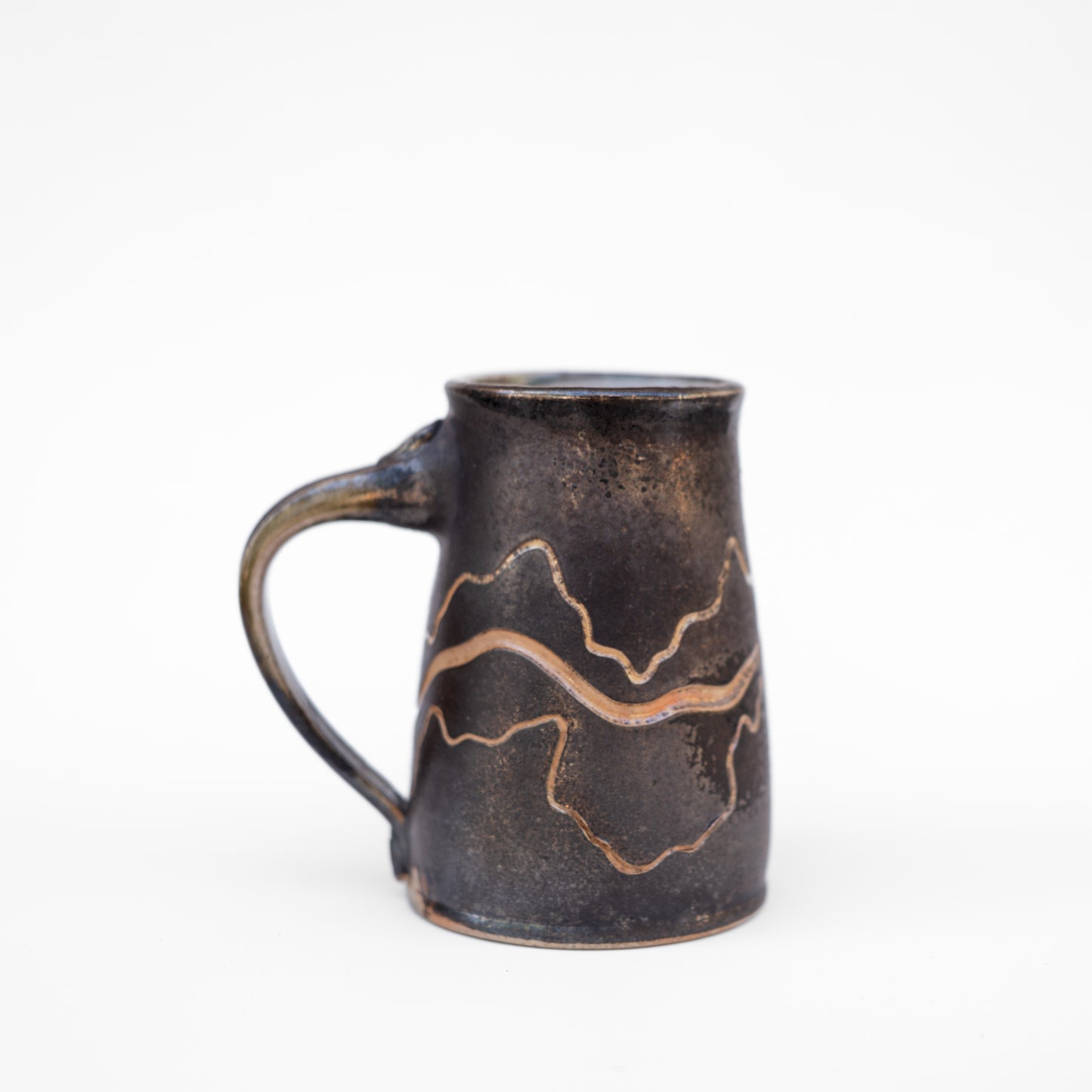 soda-fired sgraffito stein mug