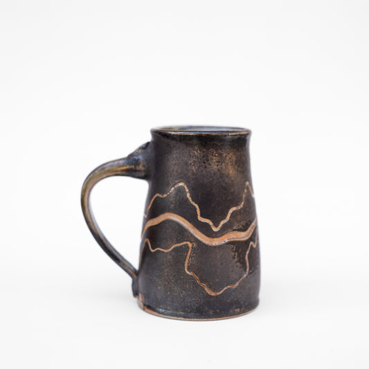 soda-fired sgraffito stein mug