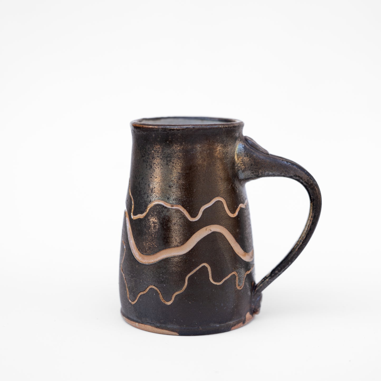 soda-fired sgraffito stein mug