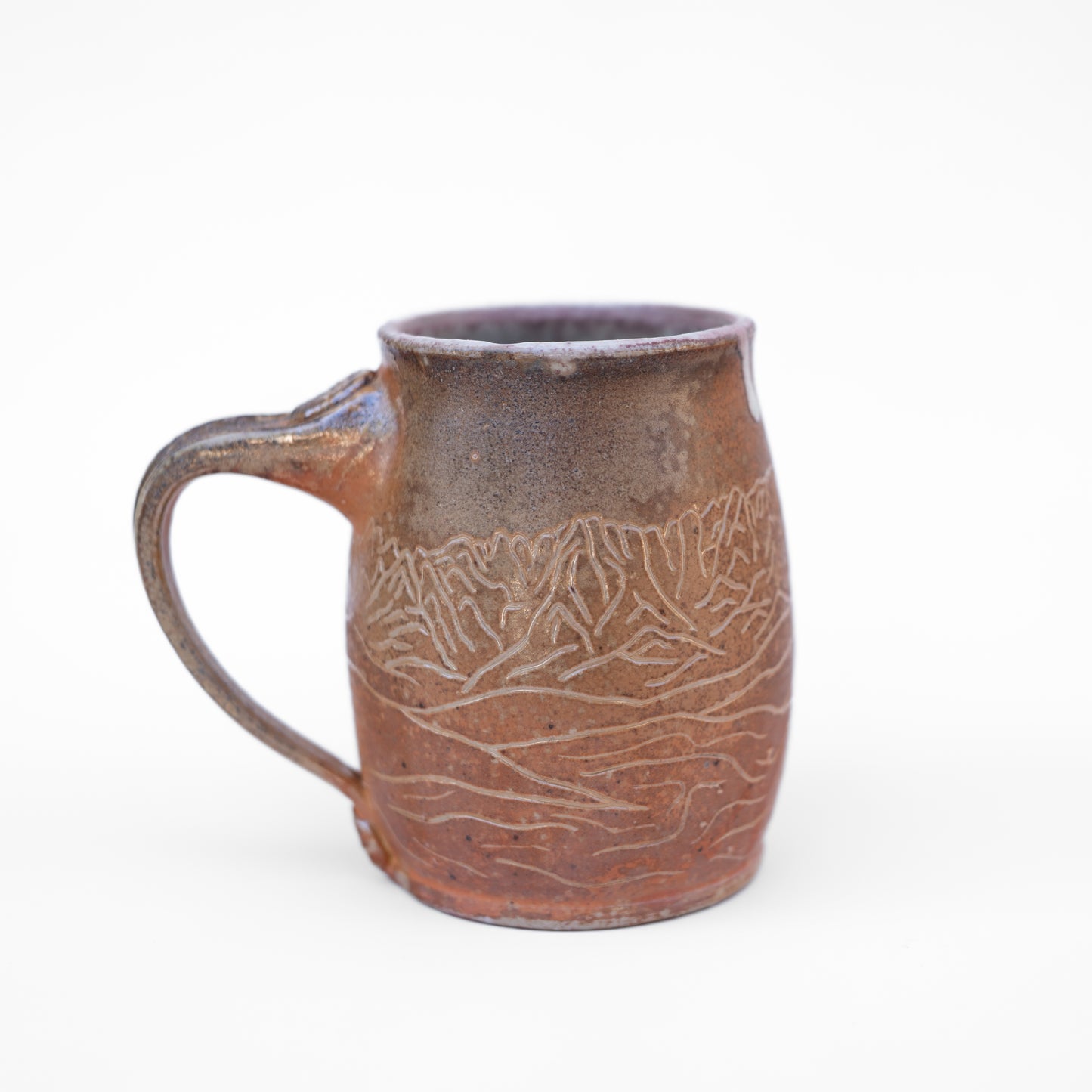 soda-fired sgraffito round mug