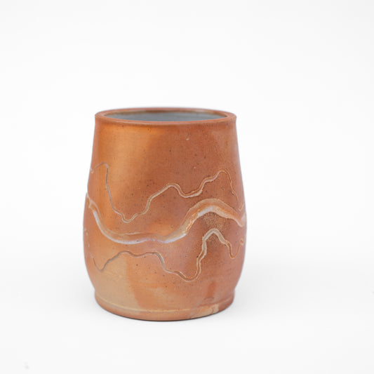 soda-fired sgraffito thumb tumbler