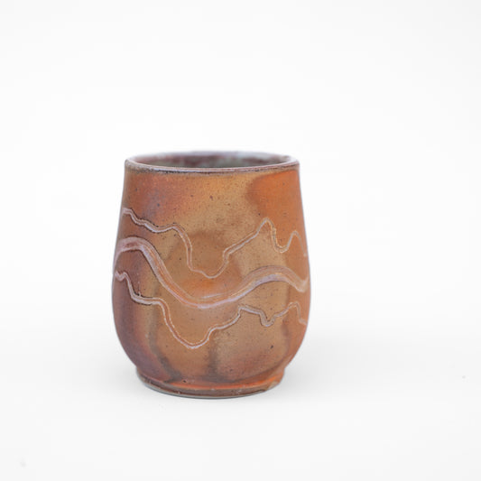 soda-fired sgraffito thumb tumbler