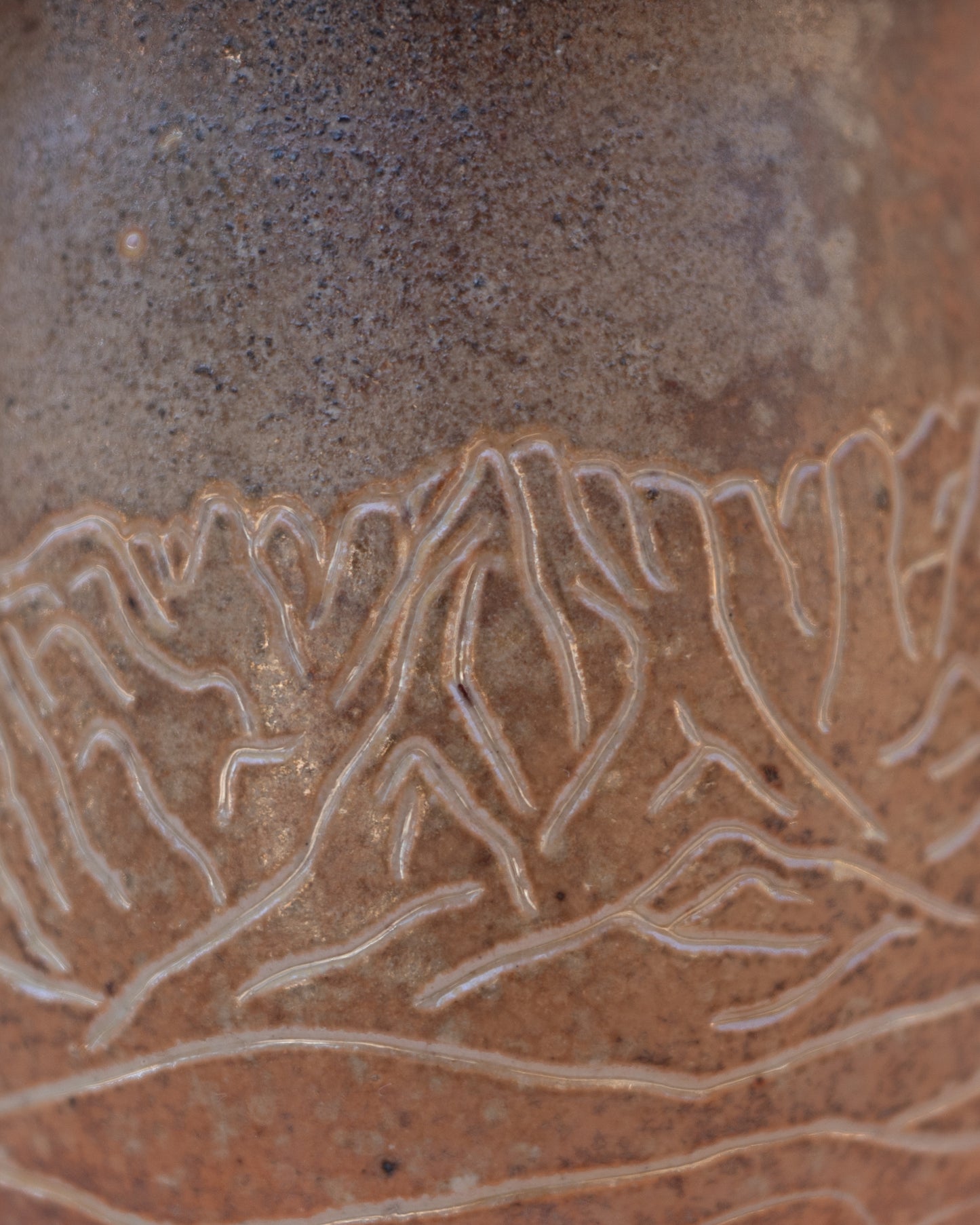 soda-fired sgraffito round mug