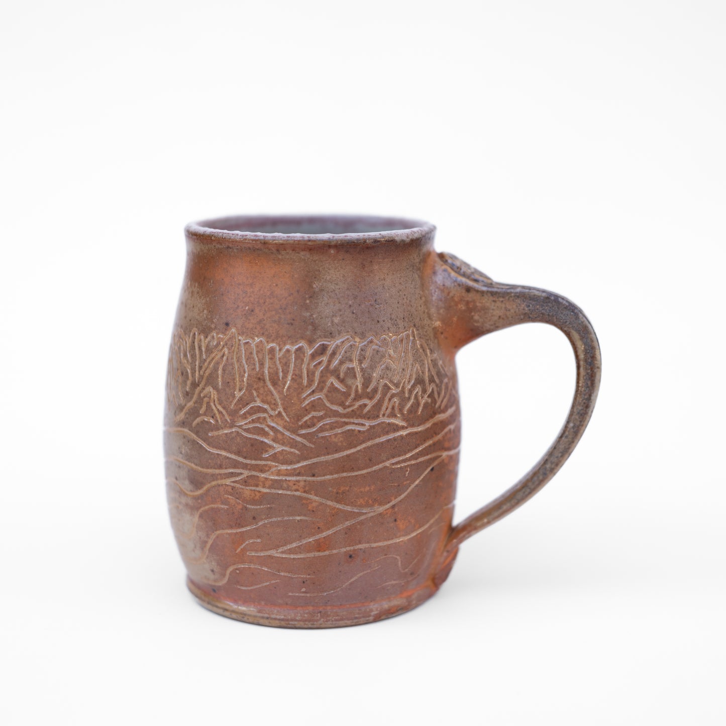 soda-fired sgraffito round mug