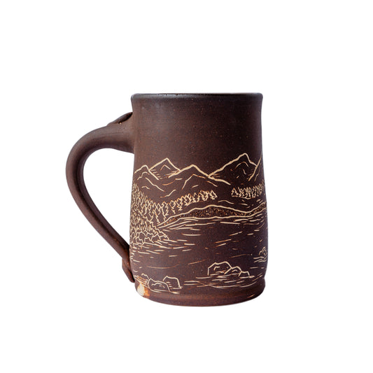 alpine lake sgraffito mug